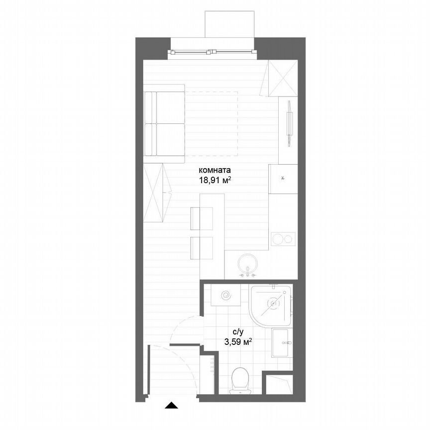 Апартаменты-студия, 22,5 м², 13/21 эт.