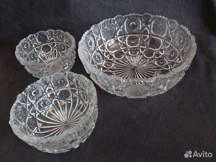 Набором ваза хрустальная СССР винтаж 25см и 15см-2