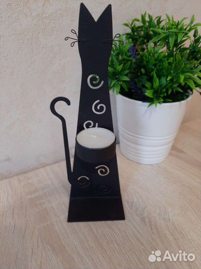 Подсвечник металлический Кошка