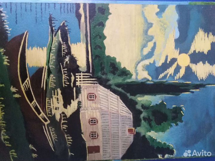 Картина на холсте домик У озера