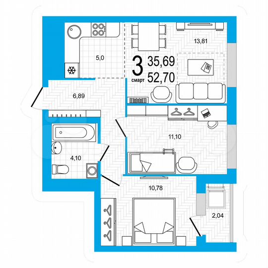 3-к. квартира, 52,7 м², 24/25 эт.