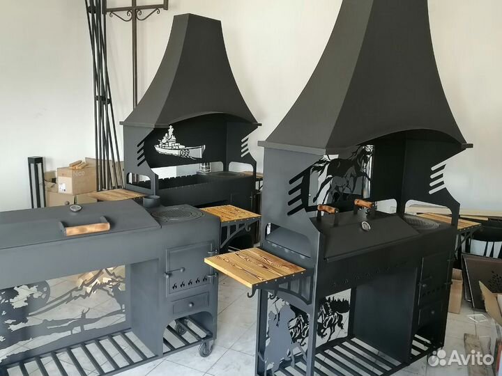 Мангал с печью под казан с вытяжкой