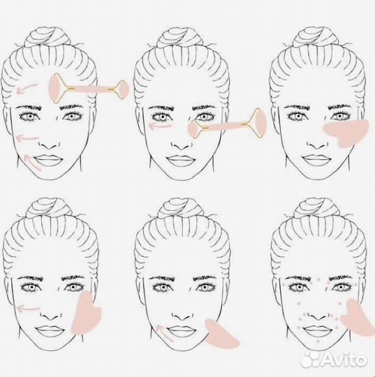Массажер гуаша розовый кварц для лица набор