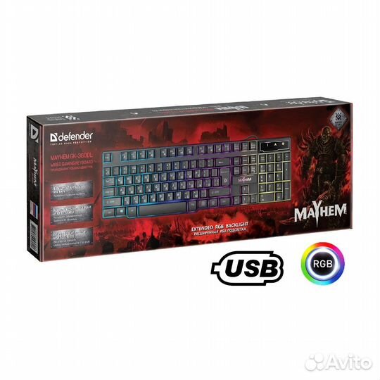 Б/у клавиатура USB Defender Mayhem GK-360DL