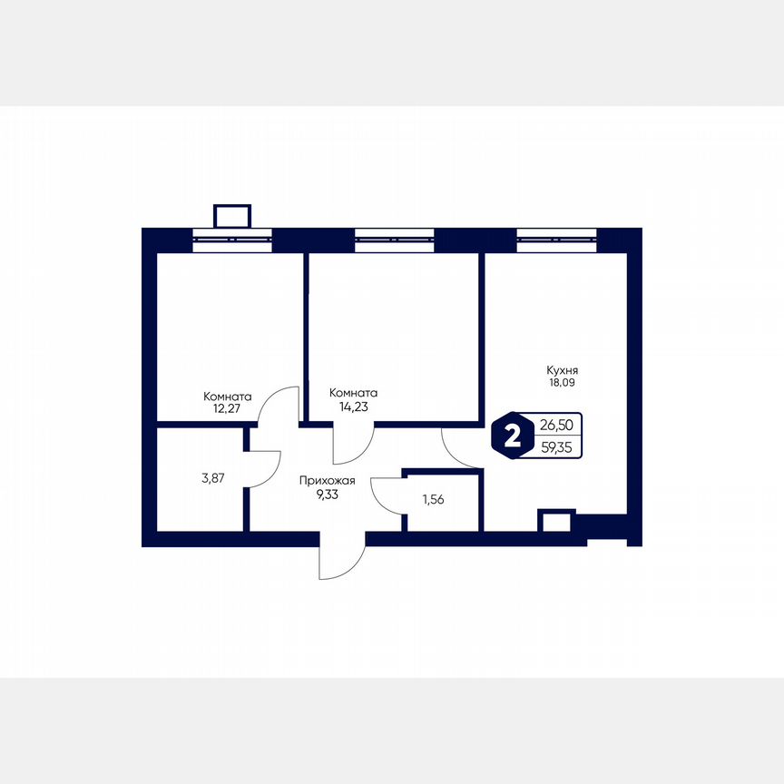 2-к. квартира, 59,4 м², 1/5 эт.