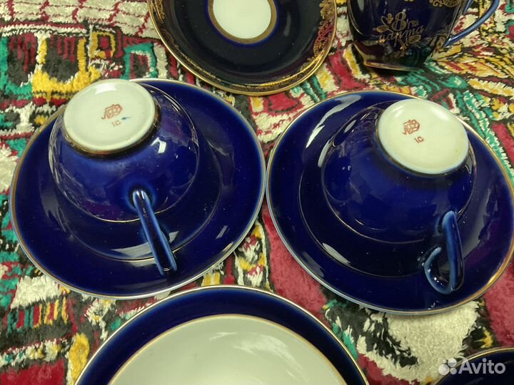 Чайная пара лфз фарфор кобальт 6 пар