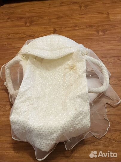 Детская люлька переноска с кружевом на выписку