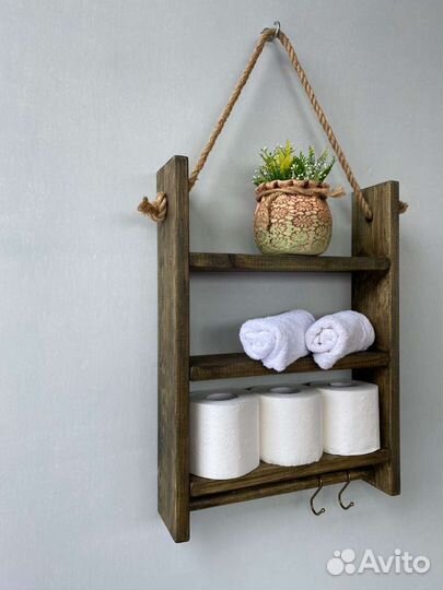 Полка настенная деревянная для ванной, кухни, туал