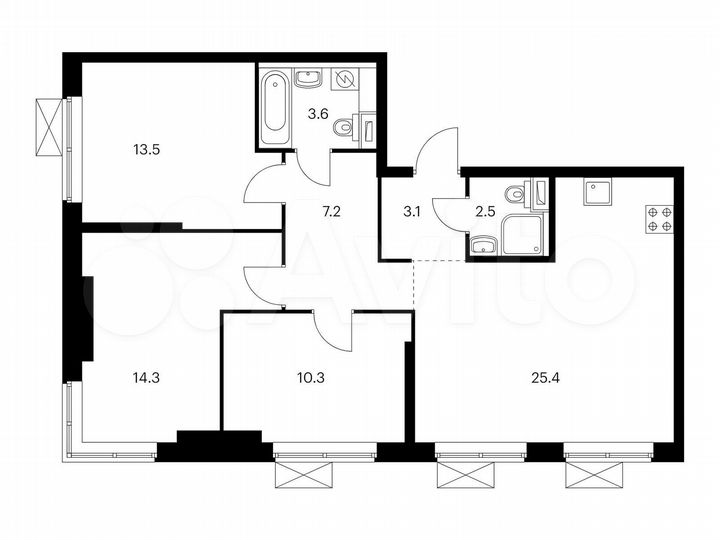 3-к. квартира, 79,9 м², 12/33 эт.