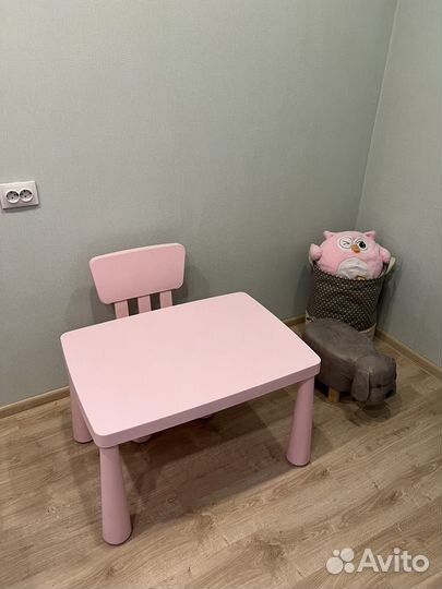 Детский стол и стул IKEA маммут розовый