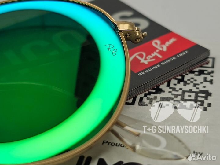 Очки Ray Ban 3447 Round Metal Зелёные Зеркальные