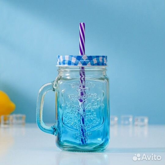 Банка стеклянная с крышкой и трубочкой Доляна «Гал