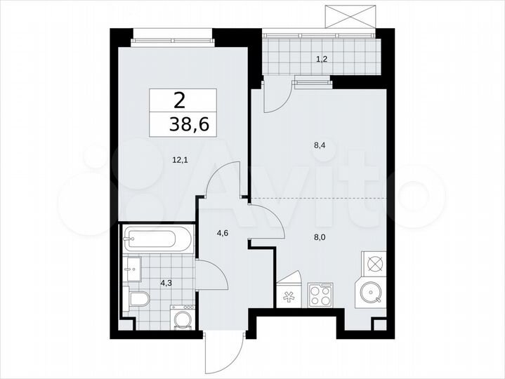 2-к. квартира, 38,6 м², 2/17 эт.