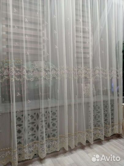 Тюль сетка айвори с вышивкой италия