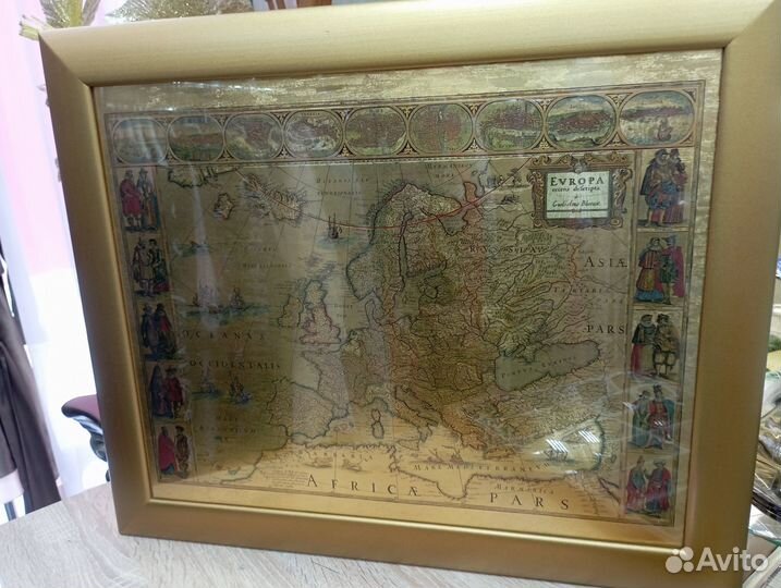 Картина постер с картой мира и материками