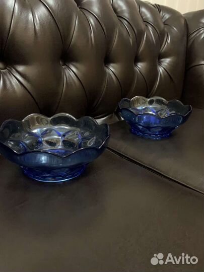 Винтажные новые вазы СССР синие стекло 17 см