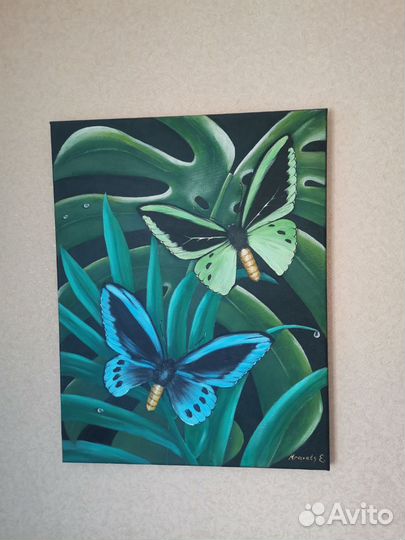 Интерьерная картина, ботаника, бабочки, акрил
