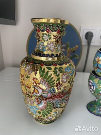 Ваза 21 см антикварные тарелка 20,5 см фужеры 4 шт