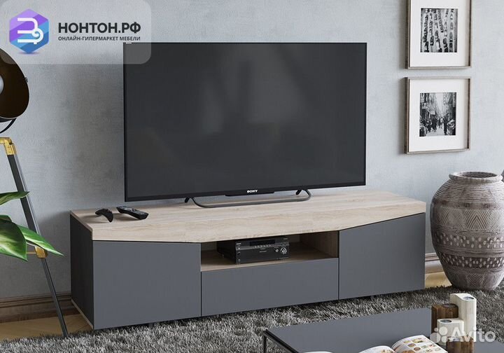 Тумба под тв тип 1 дуб сонома / графит серый