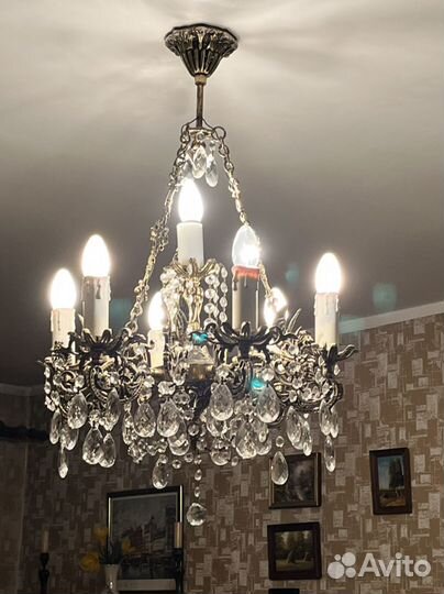 Люстра 7-ми рожковая хрустальная бронзовая