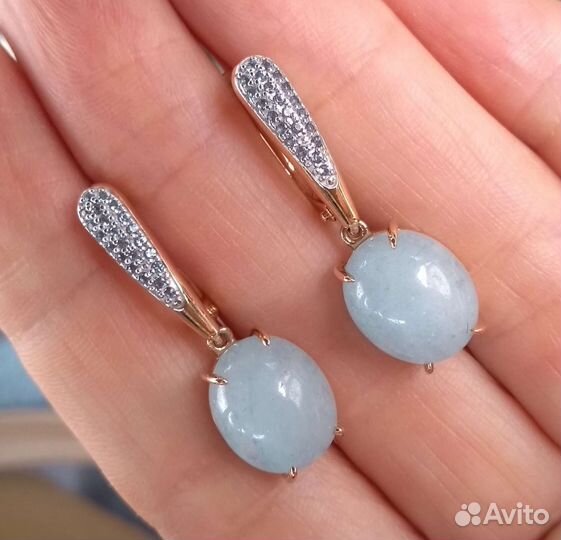 Золотые серьги с нат.кварцем Новые 3800/гр