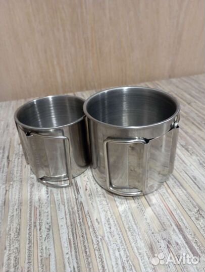 Набор кружек из нержавейки со складной ручкой