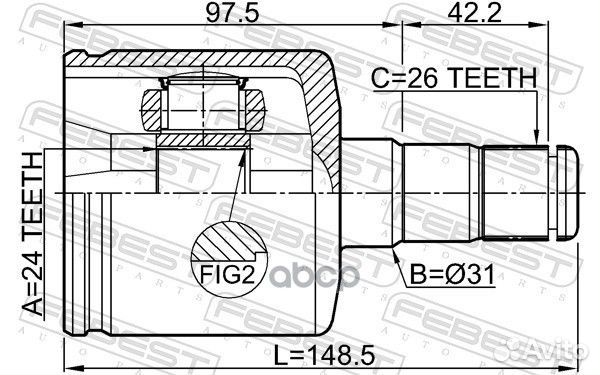 Шрус внутренний L 24x31x26 volvo S80 2007- febe