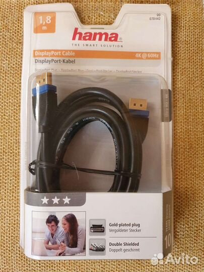 Кабель Display Port hama, gold, 1.8м 00078442