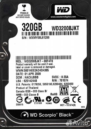 Жесткий диск Western Digital WD3200bekt 320Gb SATA