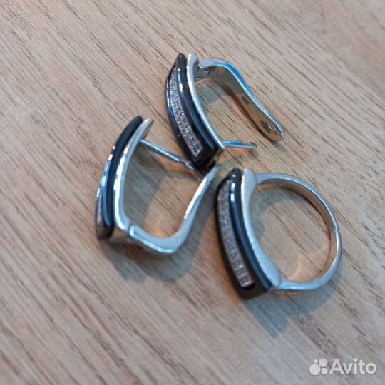 Комплект серебро серьги и кольцо