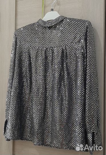 Рубашка для бальных танцев с серебряными пайетками