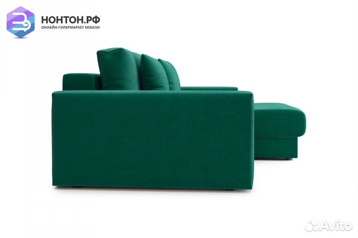 Диван угловой тик-так Монарх изумрудный