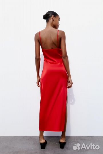 Zara оригинал платье из сатины с разрезом