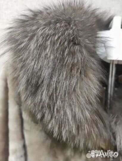Шуба мутон чернобурка фирма Alef 50-52 длинная