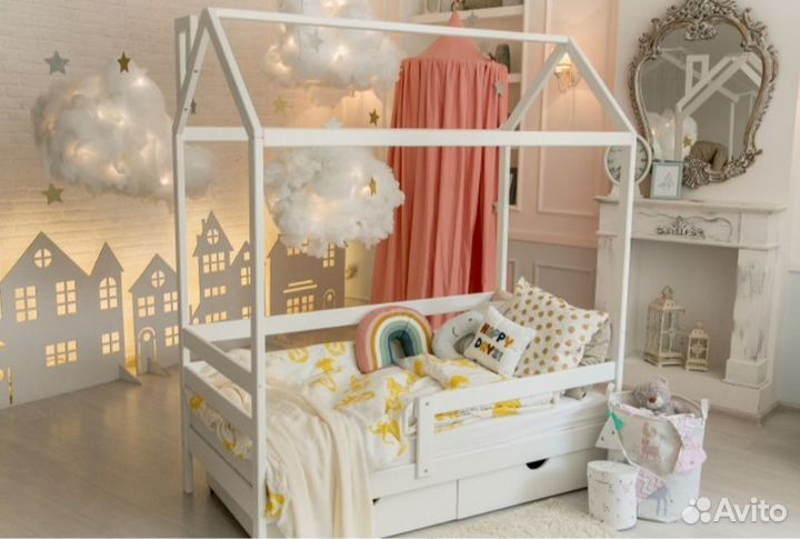 Кроватка детская высокий борт берёза домик