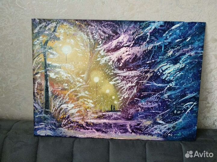 Картина масло зима пара