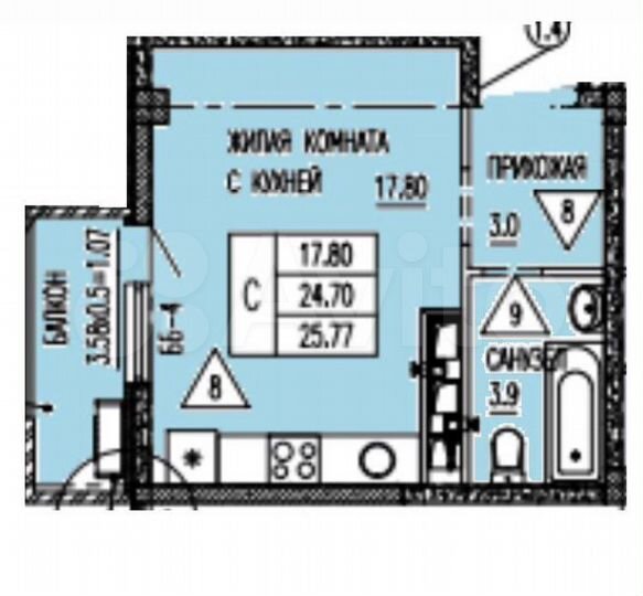 Квартира-студия, 26 м², 7/8 эт.