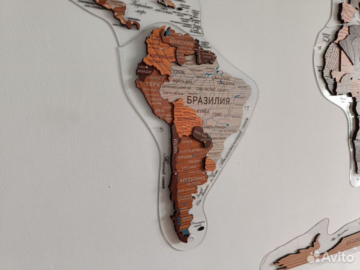 Деревянная карта мира супер подробная 3D