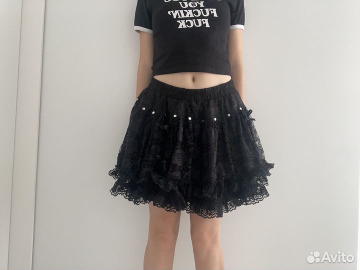 Юбка лолита y2k черная с кружевом
