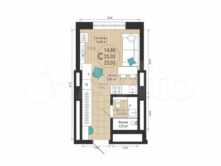 Квартира-студия, 23 м², 14/27 эт.