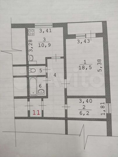 2-к. квартира, 51 м², 2/2 эт.