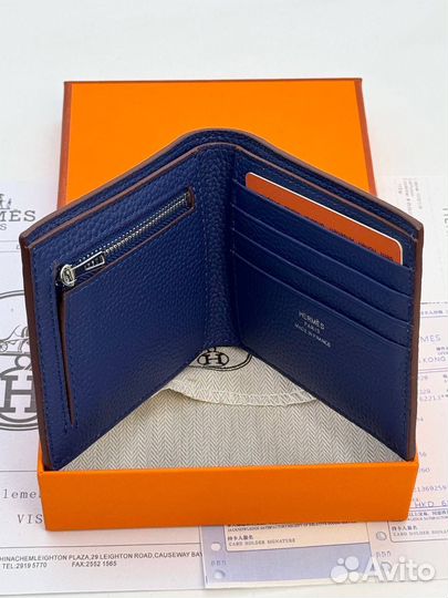 Кошелёк мужской Hermes натуральная кожа синий