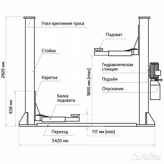 Двухстоечный подъемник 4т, пгн2-4.0 Станкоимпорт