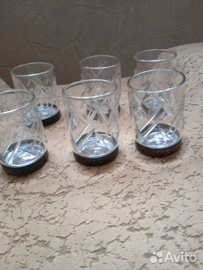 Стопки хрусталь с мельхиор, дном СССР