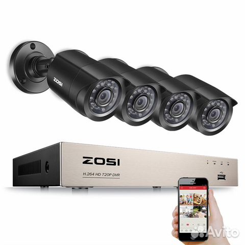 Комплект видеонаблюдения Zosi на 4 камеры (Новые)