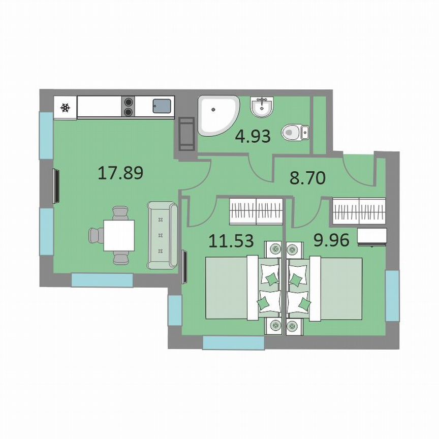 2-к. апартаменты, 52,5 м², 8/13 эт.