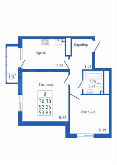 2-к. квартира, 54 м², 7/25 эт.