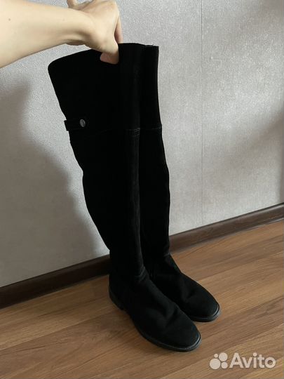 Сапоги зимние ботфорты замша