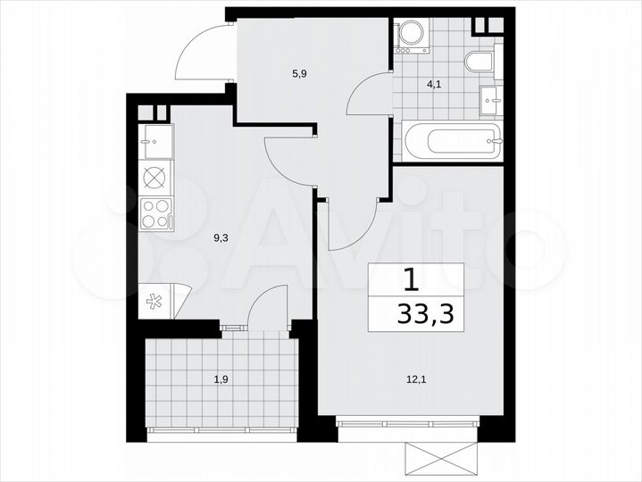 1-к. квартира, 33,3 м², 14/15 эт.