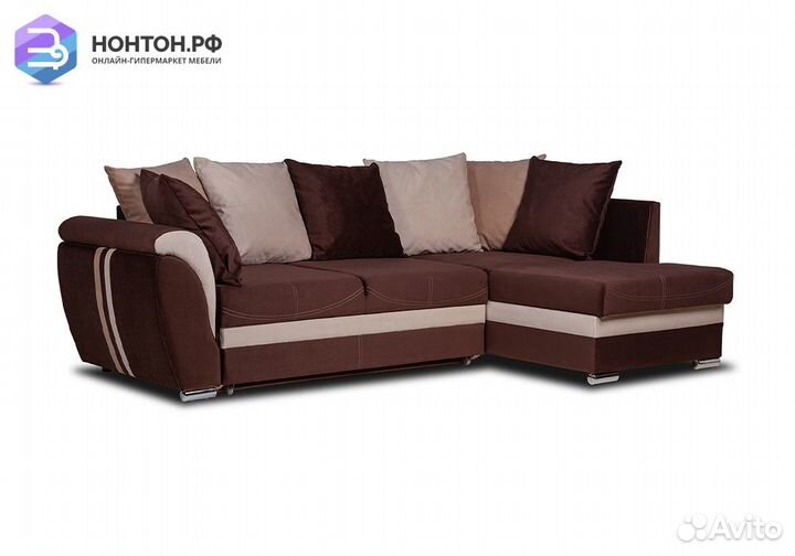 Диван угловой дельфин Стефани шоколадный / айвори